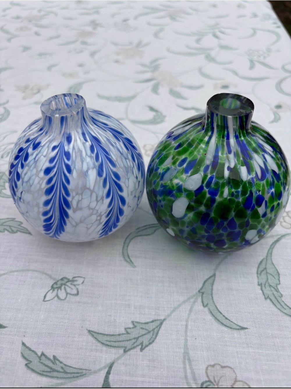 Vintage Handblown Glass Oil Lamps or Vases - Blue & Green